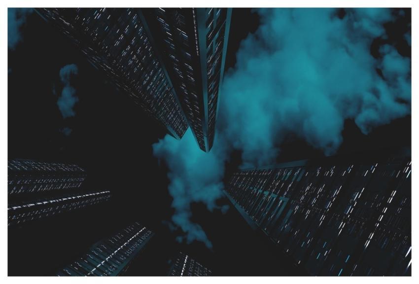 Skyscrapers Sci-Fi Fog Evening