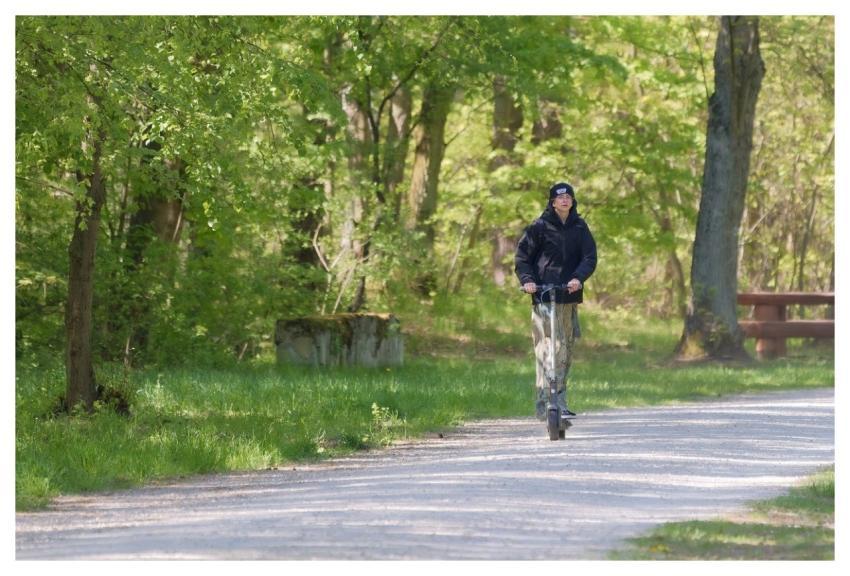 Girl Nature Electric Scooter Trees