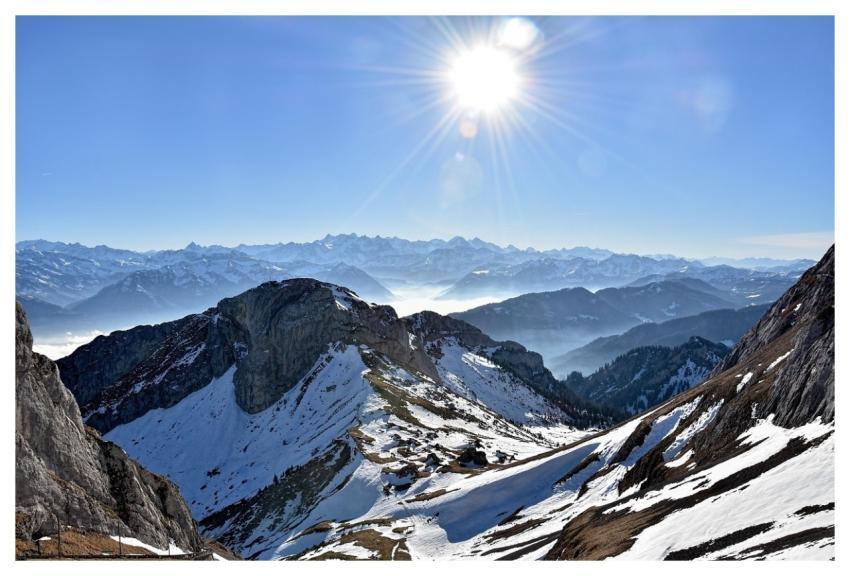 Mountain Snow Clouds Sun