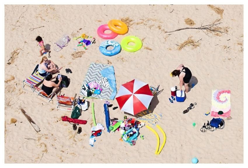 Sand Beach Family Aerial View