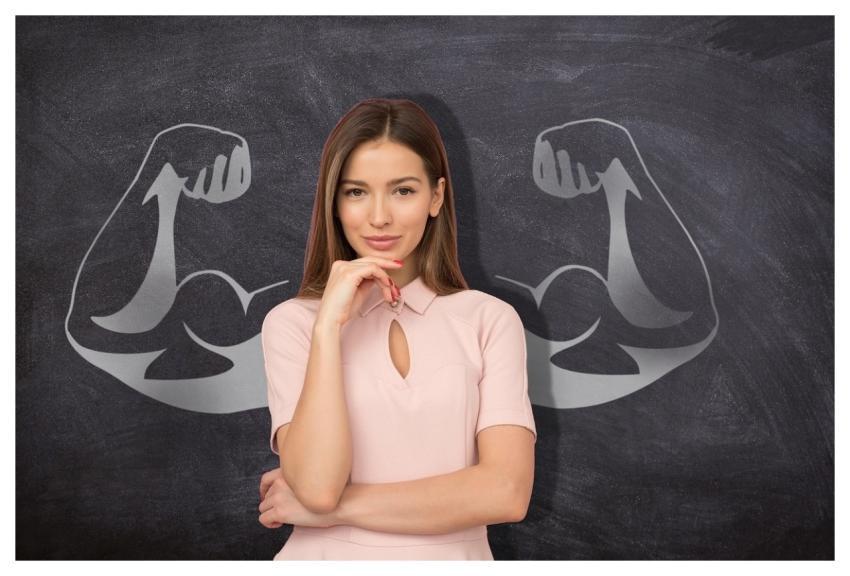 Woman Chalkboard Muscles Power
