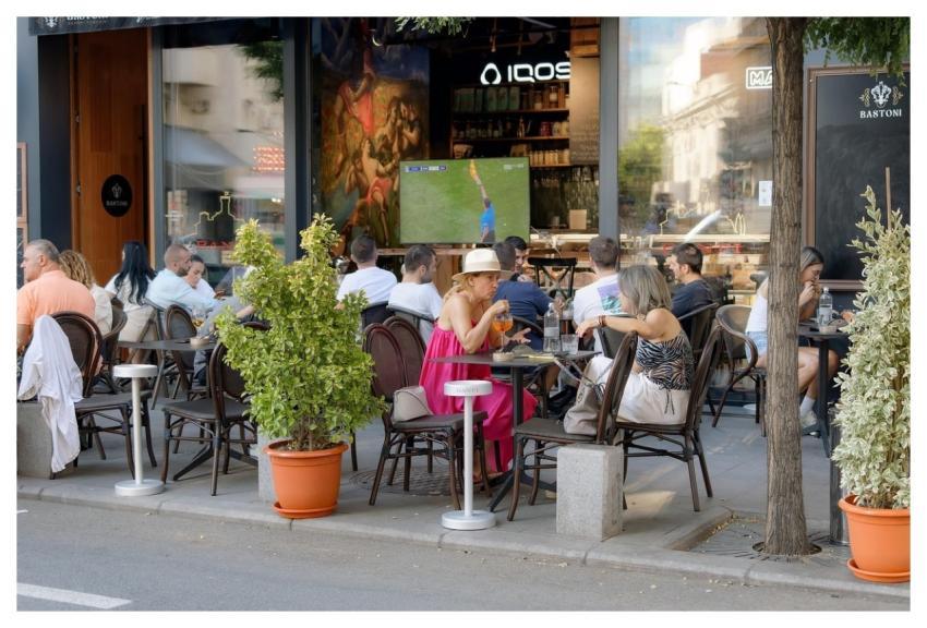 People Restaurant Sidewalk Street