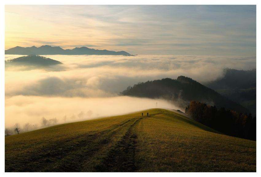 Mountains Fog Sky Clouds