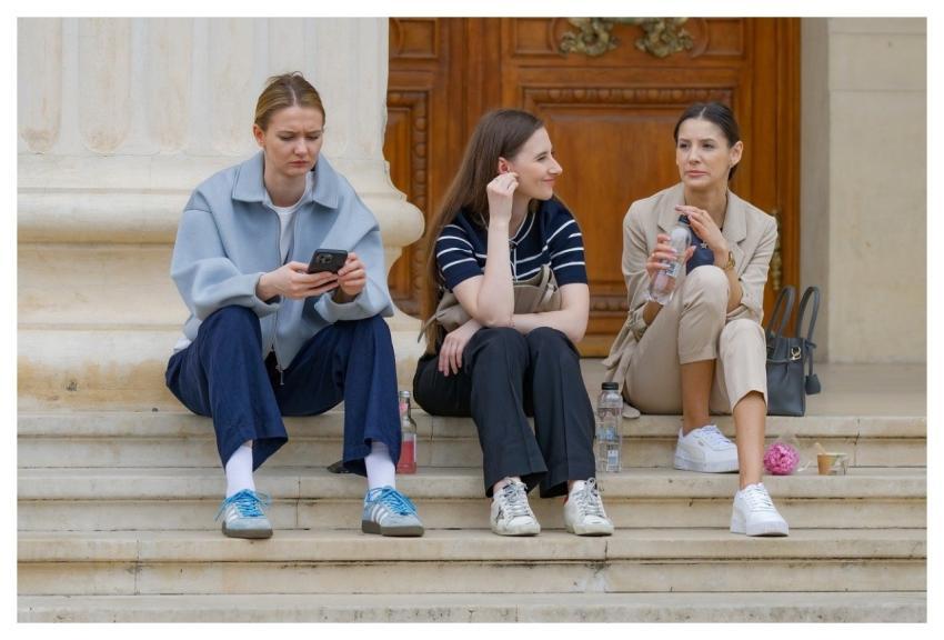 Girls Together Sitting Stairs