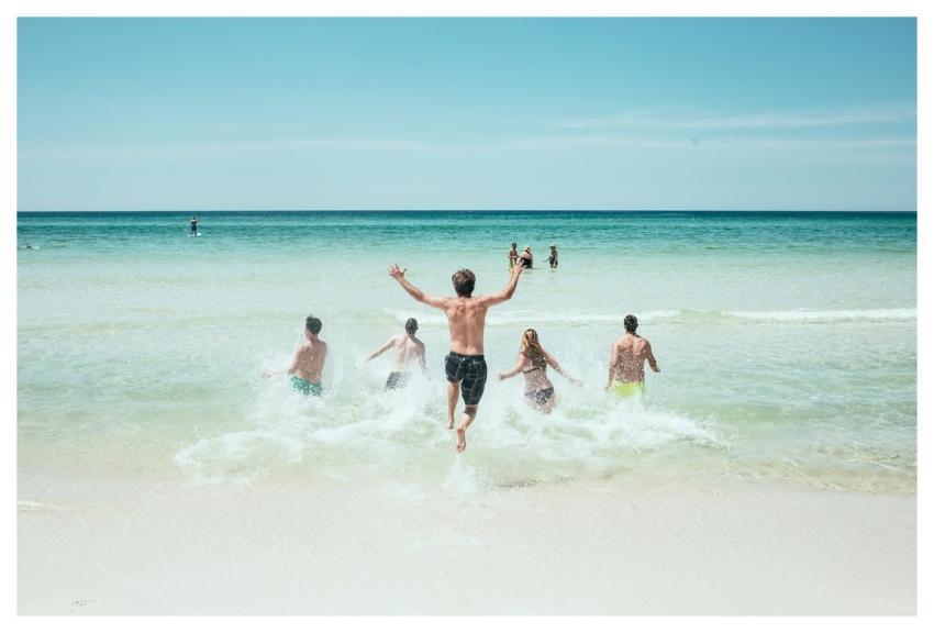 Beach People Running Ocean