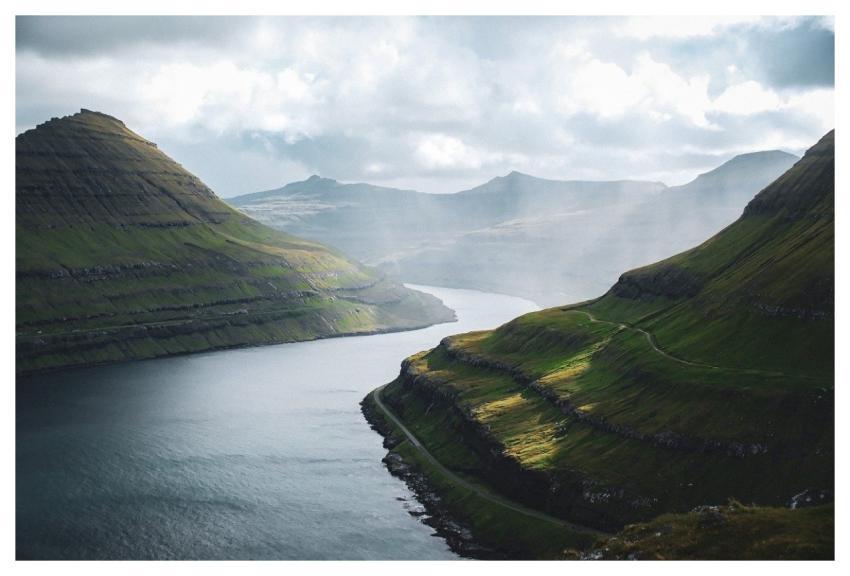 Faroe Islands Fjord Mountains Green