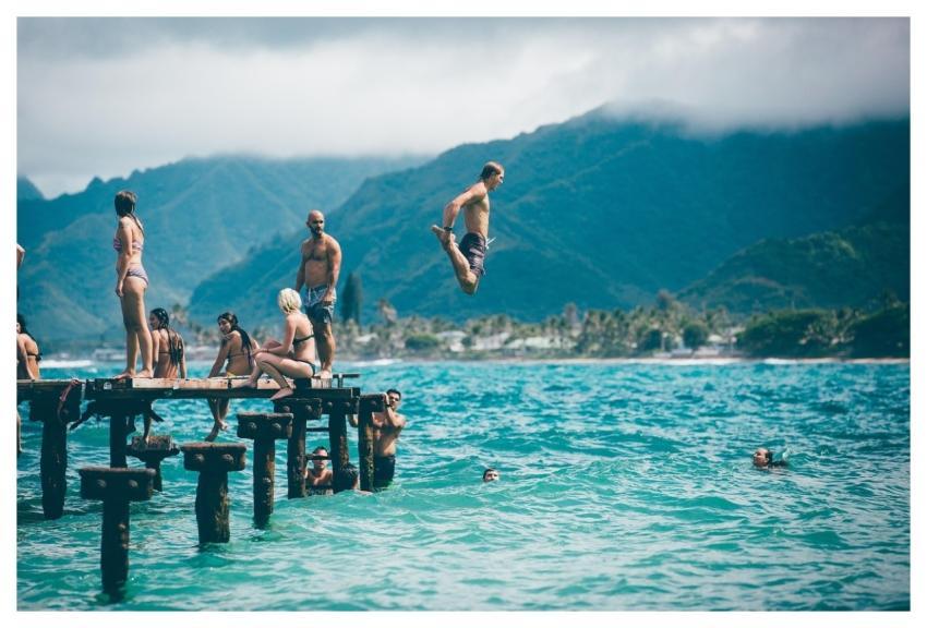 Beach People Jump Swim