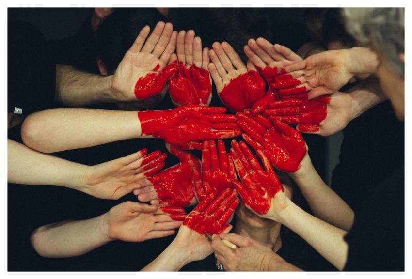 Hands Heart Red Paint Heart Shape