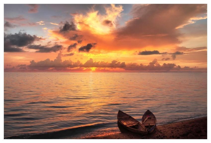 Lake Sunset Boats Landscape