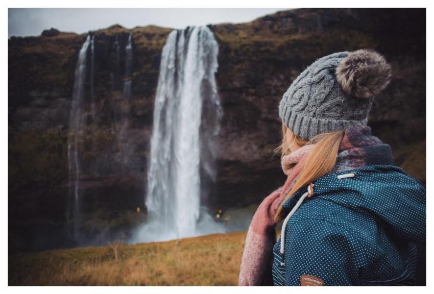 Girl Waterfall Iceland Nature