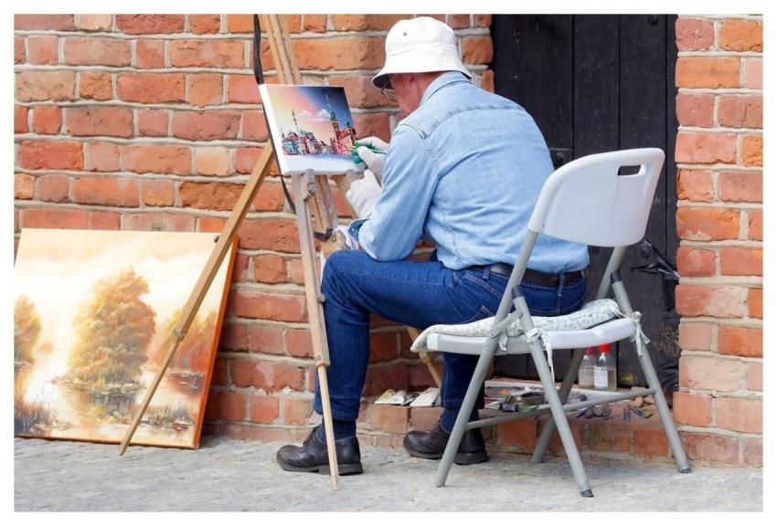 Man Painter Painting Canvas