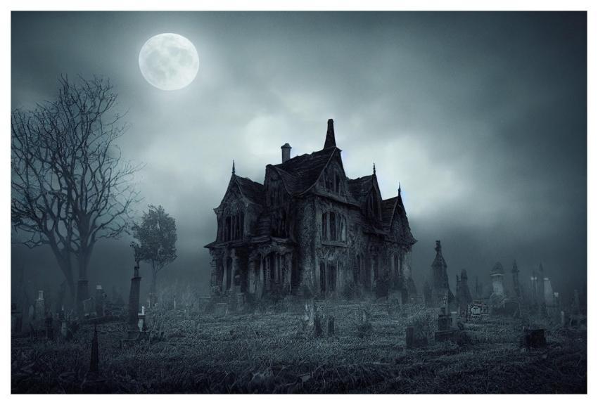 Haunted House Halloween Graveyard Moon