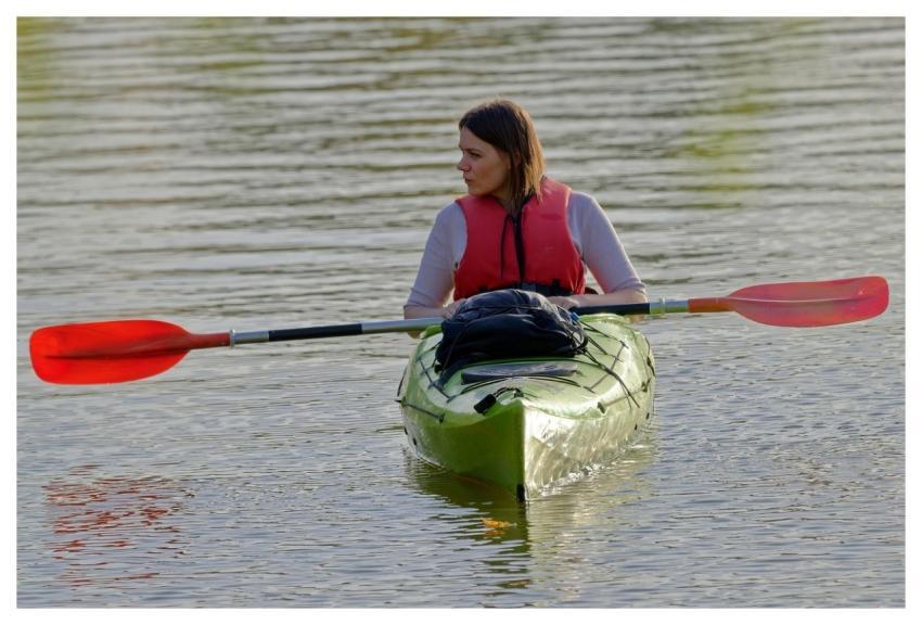 Girl Rowing Kayak The Water