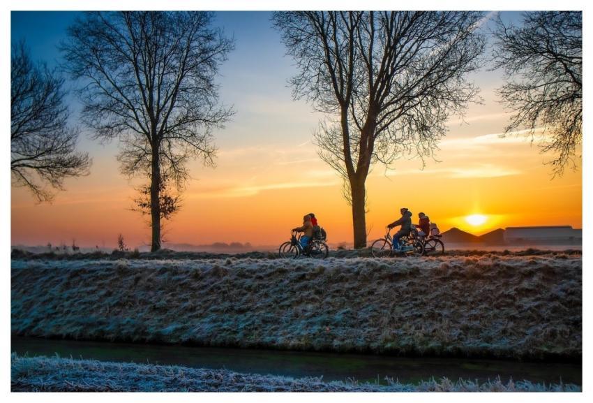 Cycling Students Sunrise Netherlands