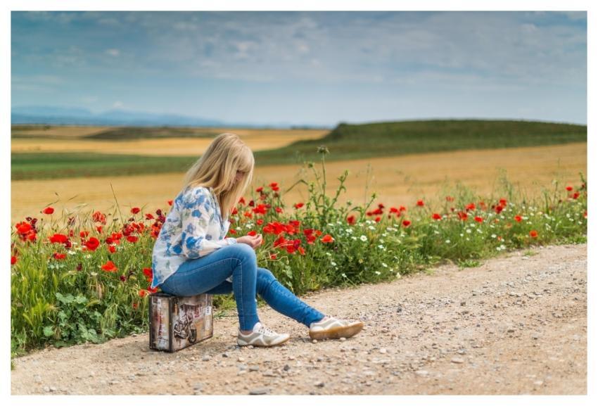 Suitcase Woman Girl Waiting