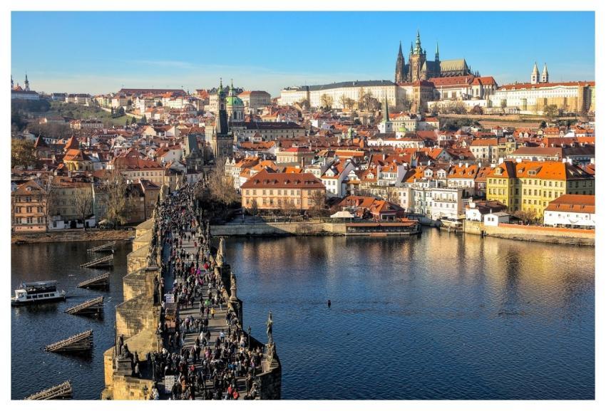 Prague Bridge Tourists River