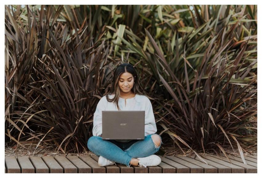 Woman Laptop Working Outdoors
