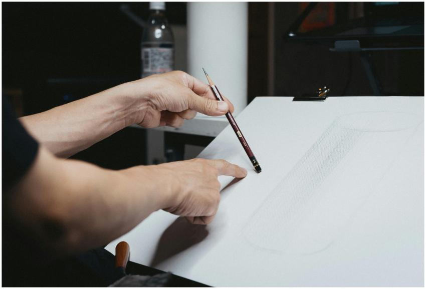 Close-up of an artist sketching with pencil during