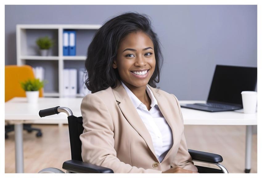 Woman Smiling Wheelchair Office