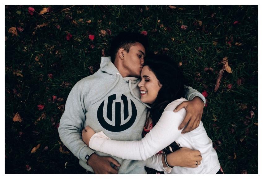 Couple Embrace Lying Down Hug