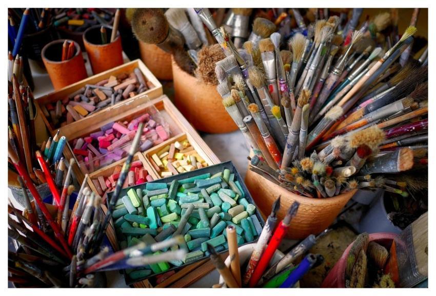Brushes Chalks Colorful Art Materials