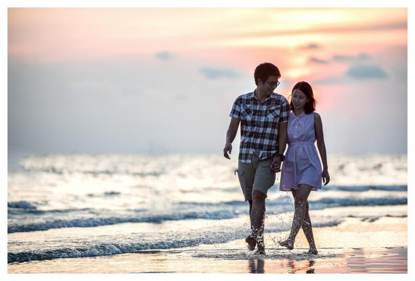 Happy Valentines Day Couple Holding Hands Beach