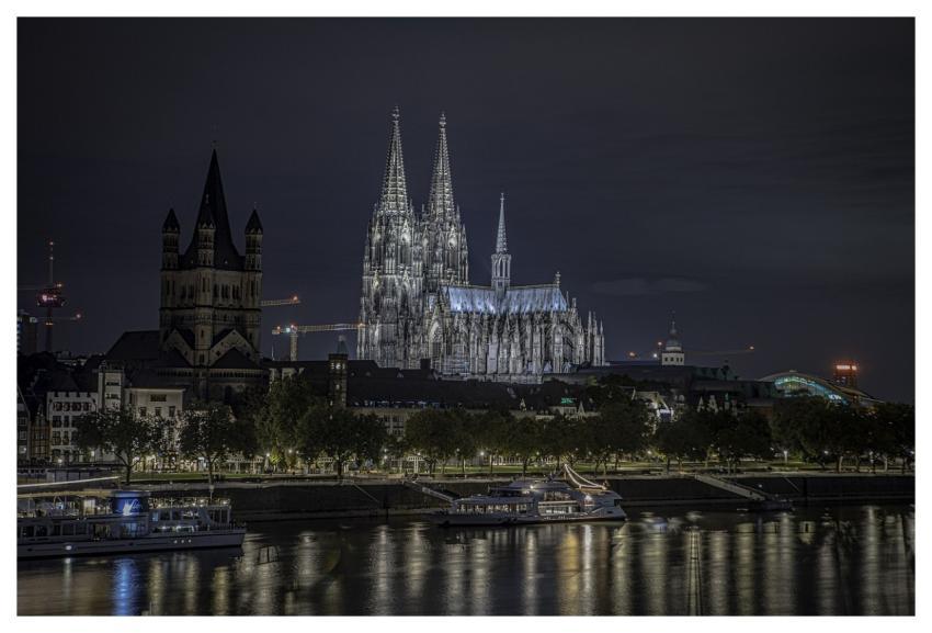 Cologne Cathedral Night Time Rhine River Cathedral