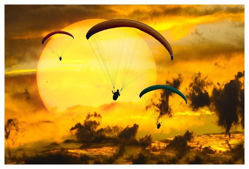 Parachutes Paragliders Paragliding Sunset