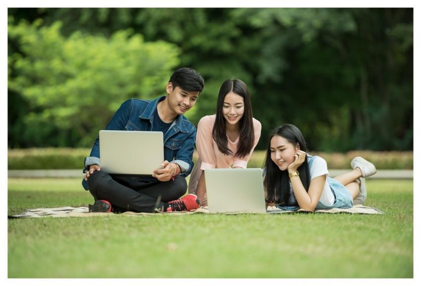 Students Computers Laptops Smiling
