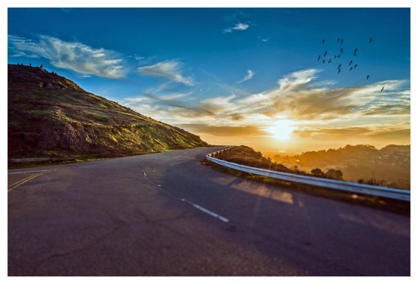 Winding Road Sunset Mountains Mountain Landscape
