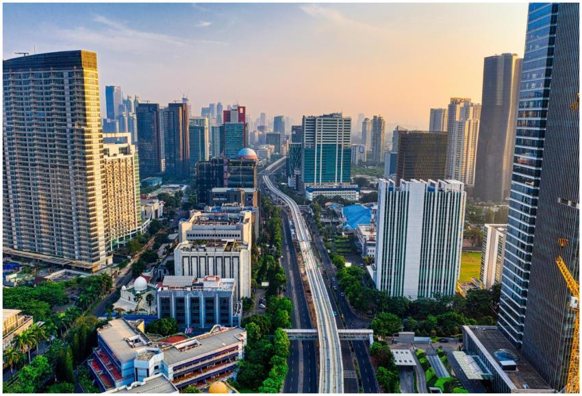 Aerial view showcasing a cityscape with tall skysc