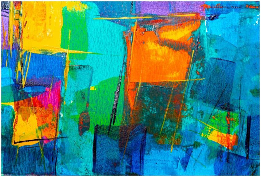 Dynamic abstract painting featuring vibrant and bo