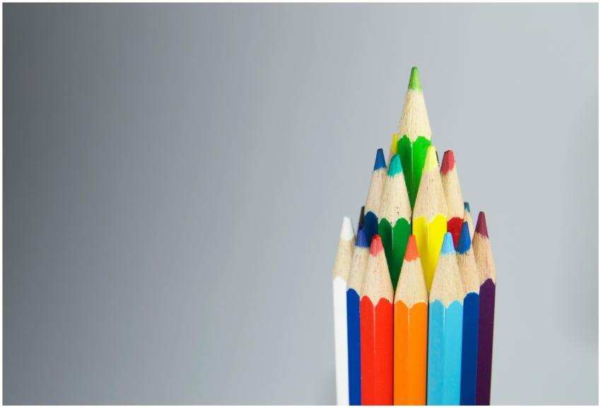 Colorful pencils arranged in a cluster, showcasing