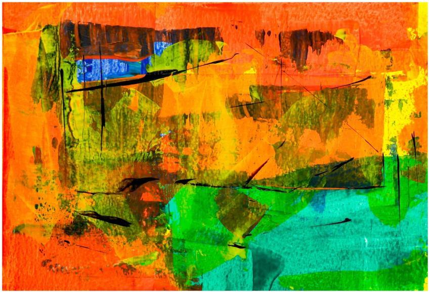 Bold abstract artwork featuring vibrant colors and