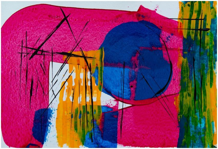 Dynamic abstract painting with vibrant colors and