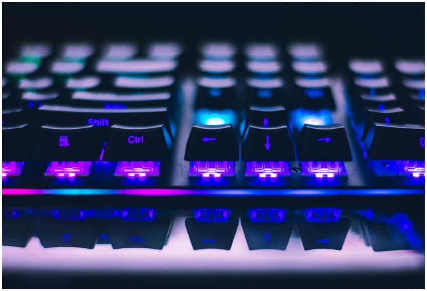 A detailed close-up of illuminated mechanical keyb