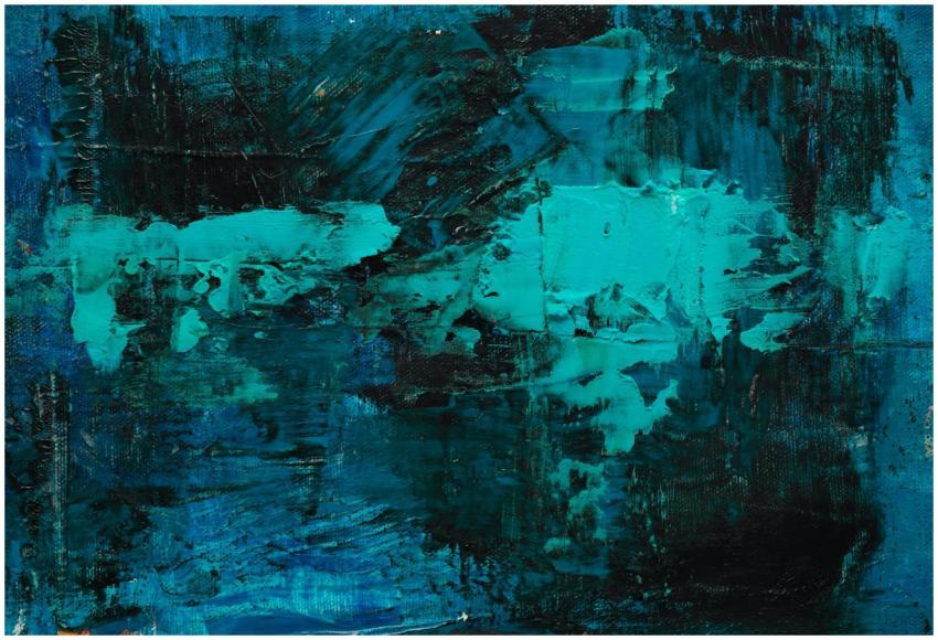 Dynamic abstract painting with expressive blue and