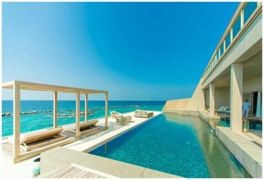 Stunning view of a luxury resort in Maldives with