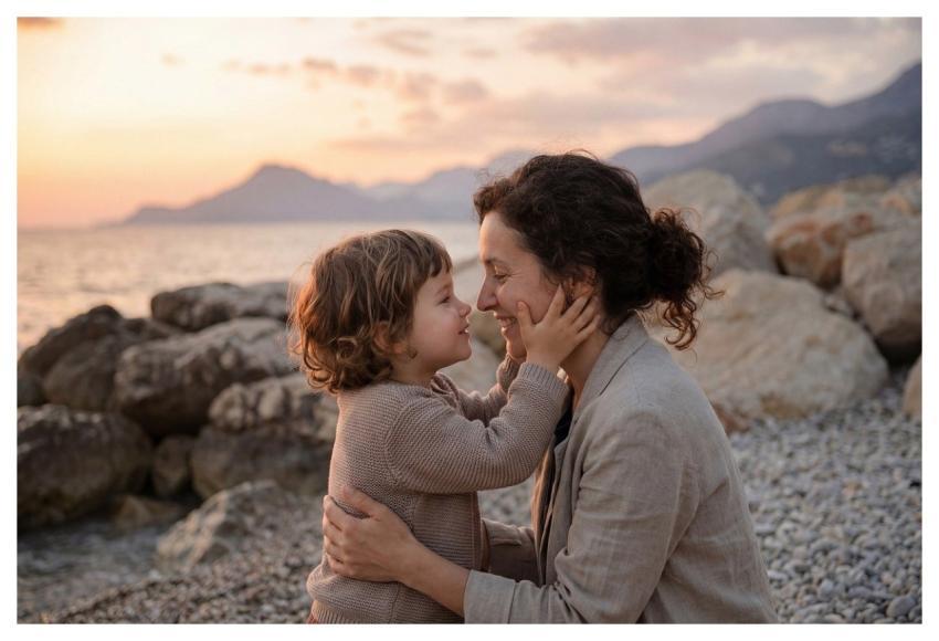 Mother Child Beach Sunset