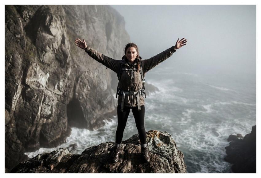 Woman Cliff Ocean Waves