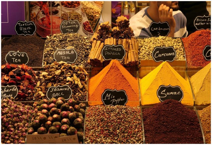 Colorful assortment of traditional Turkish spices