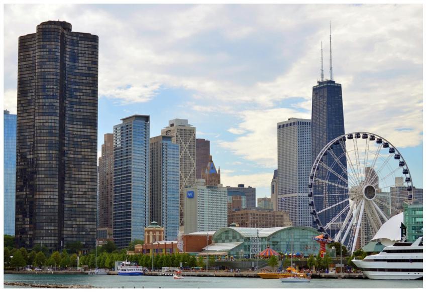 Chicago skyline featuring the iconic Ferris wheel