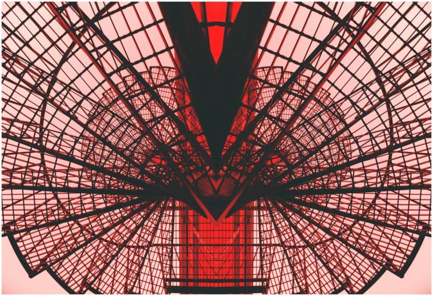 Abstract view of a red geometric architectural str