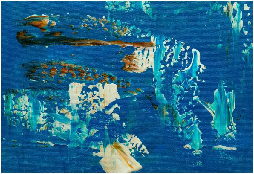 Vivid abstract painting featuring dynamic blue and