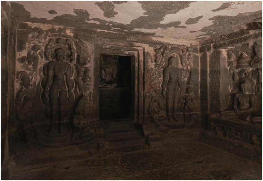 Explore the detailed rock-cut sculptures in the hi