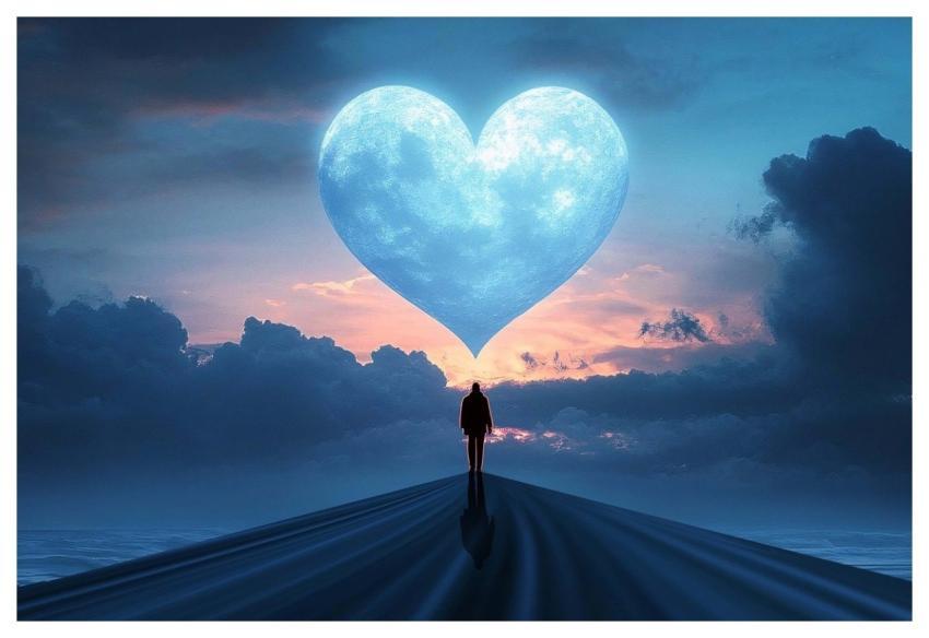 Road Figure Heart Sunset