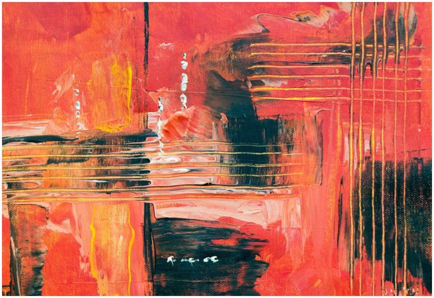 Bold abstract painting featuring vibrant colors an