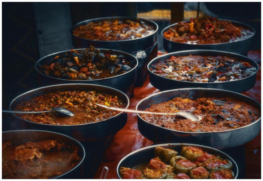 A variety of traditional Turkish dishes served in
