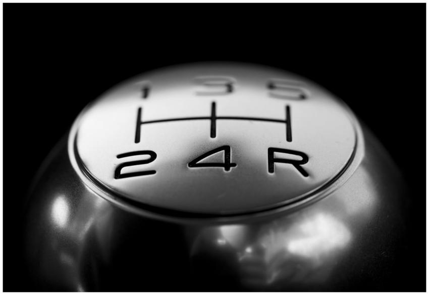 Detailed close-up of a stainless steel gear shift