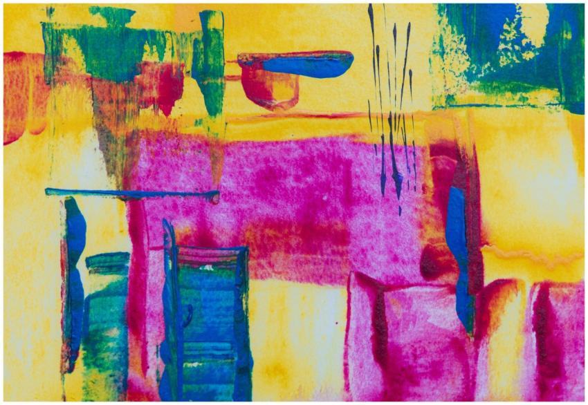 Colorful abstract painting featuring bold brush st